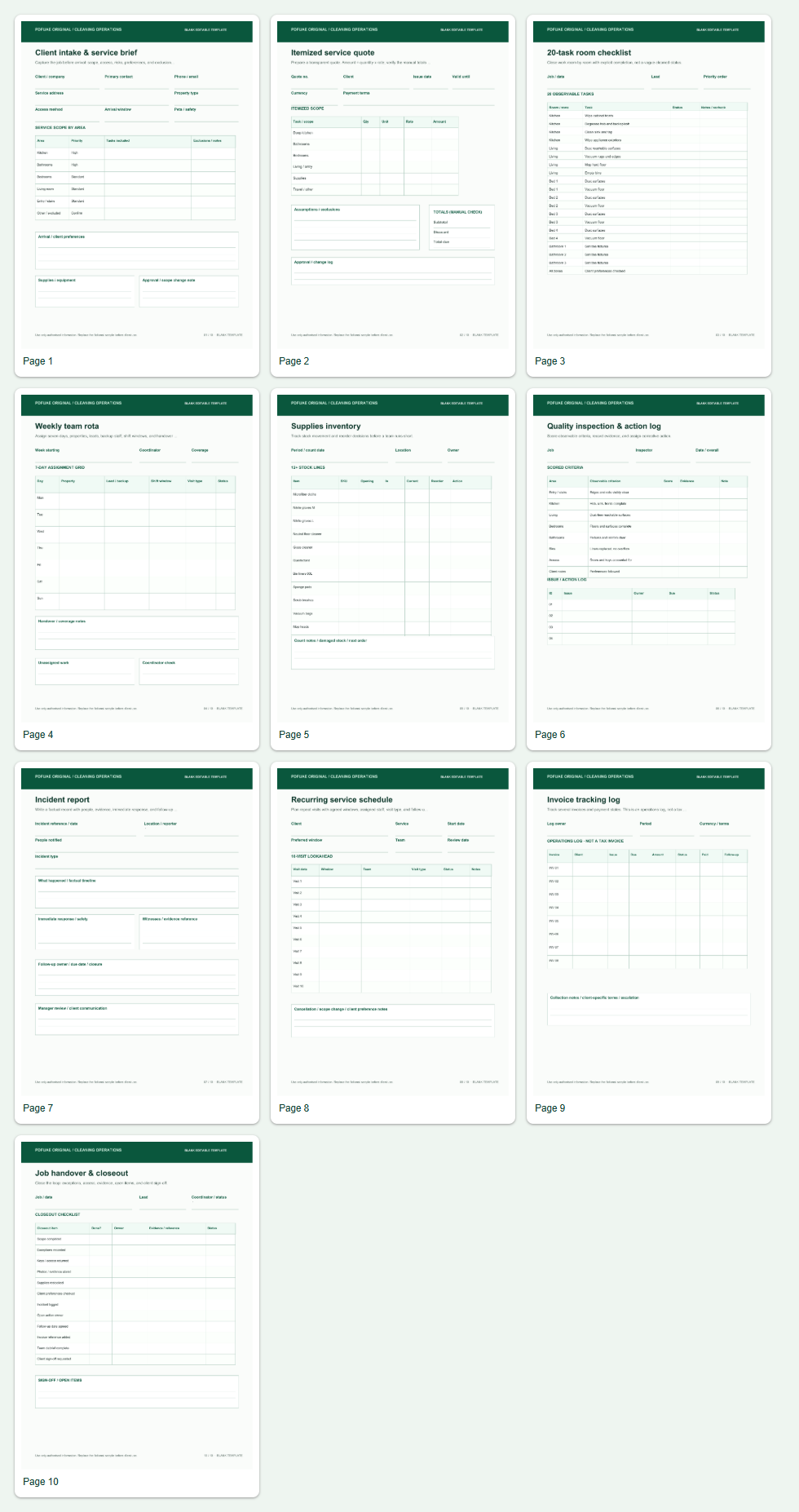 Cleaning Business Operations Kit v2 source artwork and print product