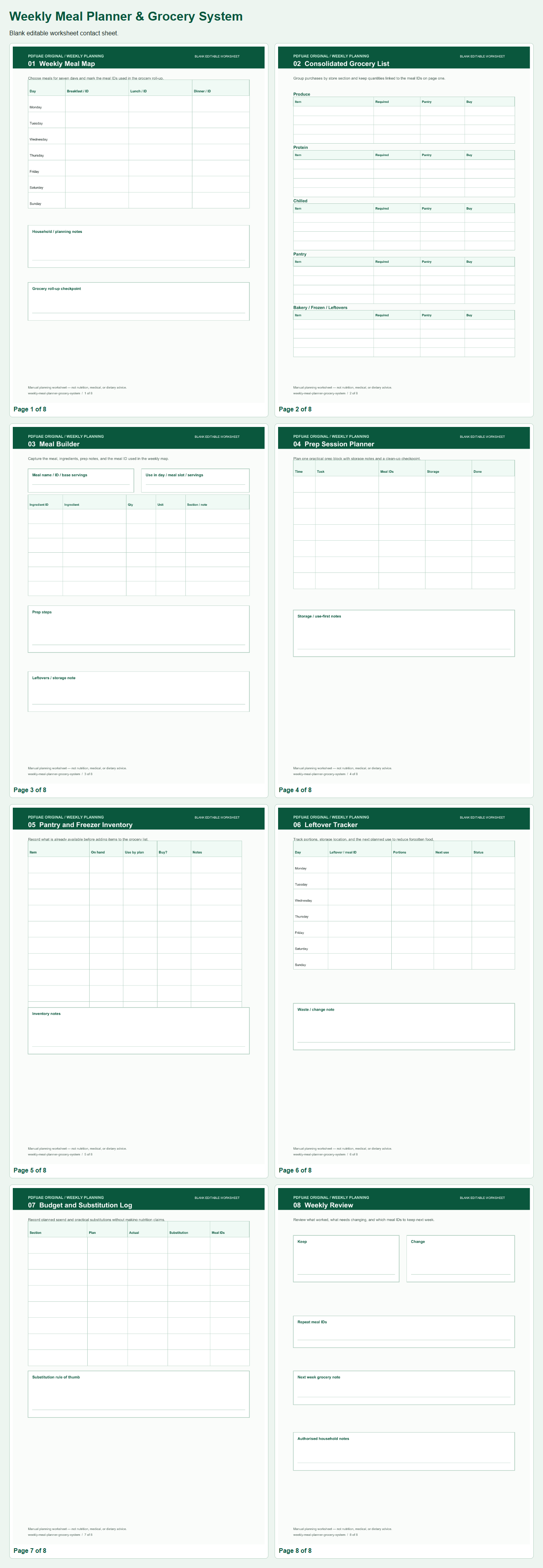 Weekly Meal Planner & Grocery System source artwork and print product